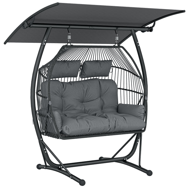 Double Hanging Egg Chair with Canopy, Rattan Garden Egg Swing Chair with Cushion