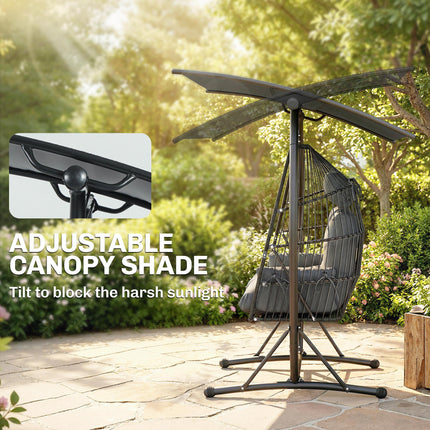 Double Hanging Egg Chair with Canopy, Rattan Garden Egg Swing Chair with Cushion