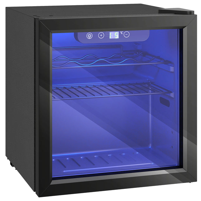 12 Bottle Wine Cooler, 36 Litre Capacity, 4-16°C Under Counter Drinks Beer Wine Fridge with Glass Door, LED Light, Black