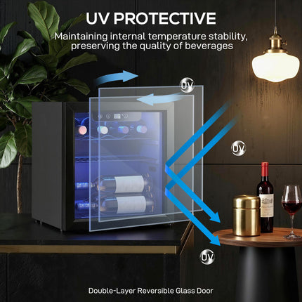 12 Bottle Wine Cooler, 36 Litre Capacity, 4-16°C Under Counter Drinks Beer Wine Fridge with Glass Door, LED Light, Black