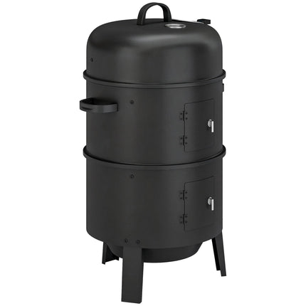 3-in-1 Vertical Charcoal Smoker with 2 Grill Grates, Built-in Thermometer, Adjustable Vent, 2 Doors
