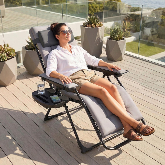 Zero Gravity Chair, Folding Sun Lounger Reclining Garden Chair with Arm Pads, Cu