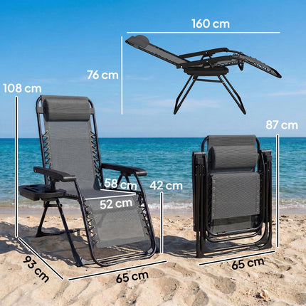 Zero Gravity Chair, Folding Sun Lounger Reclining Garden Chair with Arm Pads, Cu