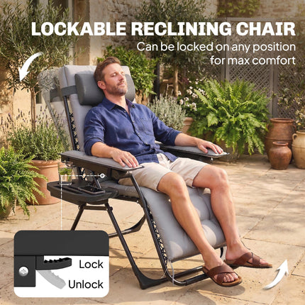 Zero Gravity Chair, Folding Sun Lounger Reclining Garden Chair with Arm Pads, Cu