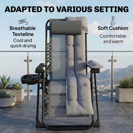 Zero Gravity Chair, Folding Sun Lounger Reclining Garden Chair with Arm Pads, Cu