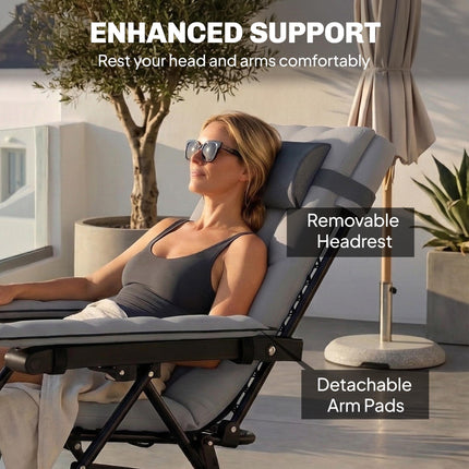 Zero Gravity Chair, Folding Sun Lounger Reclining Garden Chair with Arm Pads, Cu