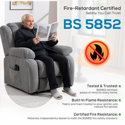 Recliner Armchair Lift Chair, Electric Recliner Chair with Vibration Massage and Heat, Wide Seat, USB Port, Light Grey