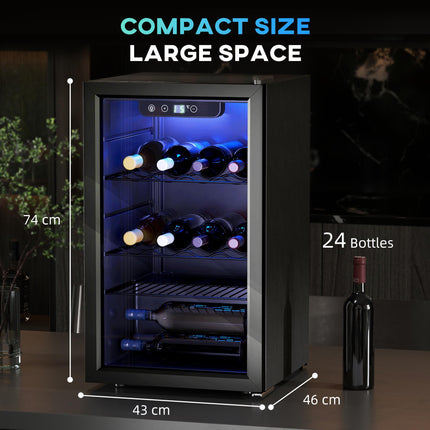 24 Bottle Wine Cooler, 68 Litre Capacity, 4-16°C Freestanding Drinks Beer Wine Fridge with Glass Door, Black