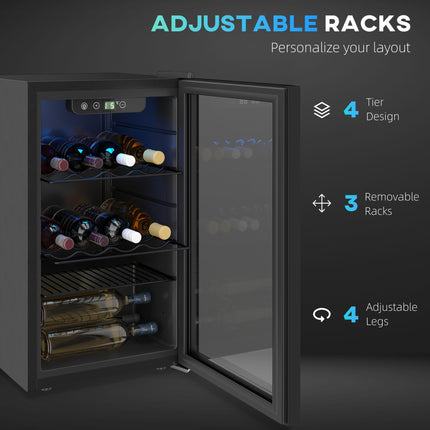 24 Bottle Wine Cooler, 68 Litre Capacity, 4-16°C Freestanding Drinks Beer Wine Fridge with Glass Door, Black