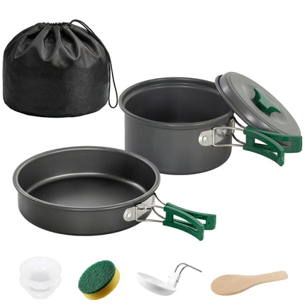 Camping Cookware Set, 8-Piece Ultralight Camping Cooking Kit with Anti-Scald Handles, Grey