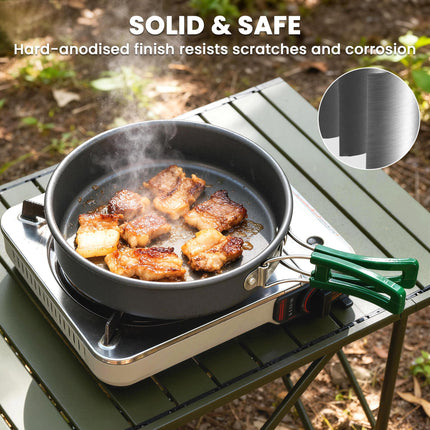 Camping Cookware Set, 8-Piece Ultralight Camping Cooking Kit with Anti-Scald Handles, Grey