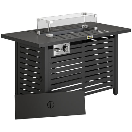 Propane Gas Fire Pit Table, Outdoor Firepit with 43" Steel Tabletop and Lid, 50,000 BTU Pulse Ignition Fire Table w/ Stainless Steel Burner, Glass Wind Guard, and Cover