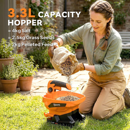 Cordless Spreader, 3.3L Handheld Seed Spreader with Adjustable Scatter Width, Adjustable Flow, USB Charging Cable