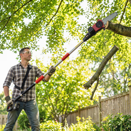 18V 8" Cordless Pole Chainsaw, 1.94m/2.56m Electric Chainsaw with 2 x 4.0Ah Batteries, Charger, Auto Lubrication