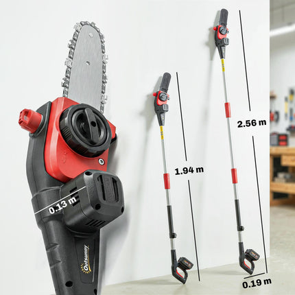 18V 8" Cordless Pole Chainsaw, 1.94m/2.56m Electric Chainsaw with 2 x 4.0Ah Batteries, Charger, Auto Lubrication