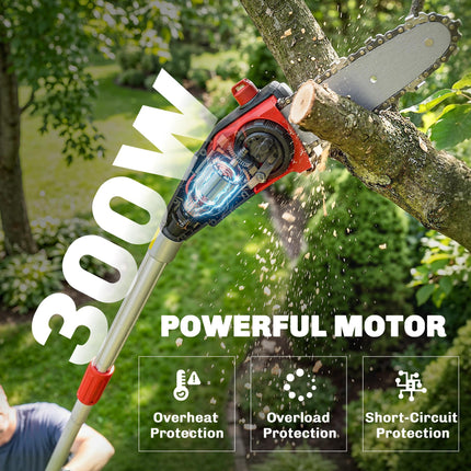 18V 8" Cordless Pole Chainsaw, 1.94m/2.56m Electric Chainsaw with 2 x 4.0Ah Batteries, Charger, Auto Lubrication