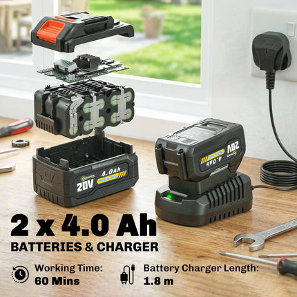 18V 8" Cordless Pole Chainsaw, 1.94m/2.56m Electric Chainsaw with 2 x 4.0Ah Batteries, Charger, Auto Lubrication