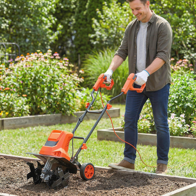 1500W Electric Garden Tiller w/Foldable Handle, 40cm Working Width, 20cm Tilling Depth, 6 Blades, 2 Adjustable Wheels