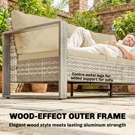 Rattan Garden Set, 4 Piece Rattan Garden Furniture Set with 3-Seater Sofa, Armchairs, Table, Aluminium Frame Patio Furniture, Khaki