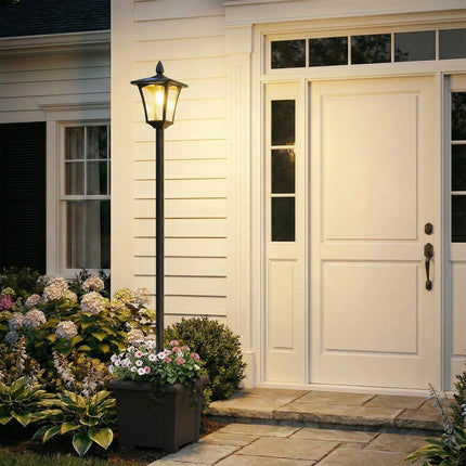 Garden Solar Lamp Post Light, Waterproof LED Solar Light Post with Planter, Blac