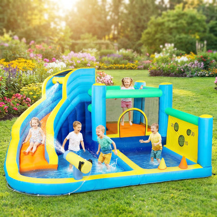 8 in 1 Bouncy Castle for Kids, Inflatable Bounce House with Slide, Pool (Ball Pit), Water Cannon for Indoor Outdoor