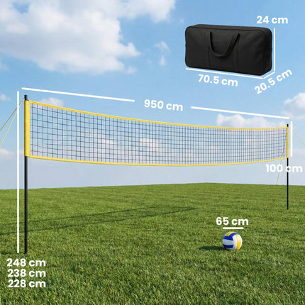 Portable Volleyball Net Set with Adjustable Height Steel Poles, Volleyball, Boundary Line and Carrying Bag for Beach