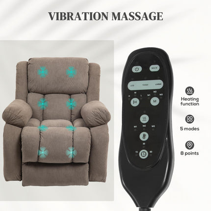 Riser Recliner Armchair with 8 Vibration Massage and Lumbar Heater, Wide Seat, USB Port, Light Brown