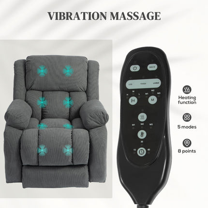 HOMCOM Recliner Armchair Lift Chair, Electric Recliner Chair with Vibration Massage and Heat, Wide Seat, USB Port, Grey