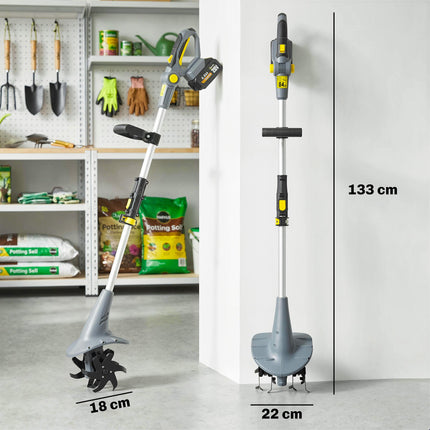 Cordless Tiller, 18V Electric Garden Rotavator with 2 x 4000mAh Batteries, Charger, 20cm Tilling Width & 18cm Depth