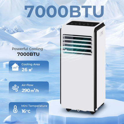 Portable Air Conditioner 7000 BTU, 4-in-1 Air Conditioning Unit with Cooling, Dehumidifier, Fan, Sleep Mode, White