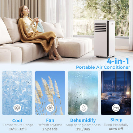Portable Air Conditioner 7000 BTU, 4-in-1 Air Conditioning Unit with Cooling, Dehumidifier, Fan, Sleep Mode, White