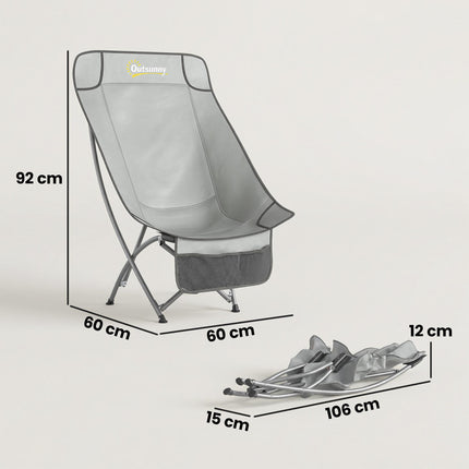 Camping Chair for Adults Heavy Duty Folding Camp Chair with Side Pocket and Carry Bag Light Grey