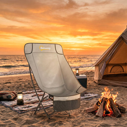 Camping Chair for Adults Heavy Duty Folding Camp Chair with Side Pocket and Carry Bag Light Grey