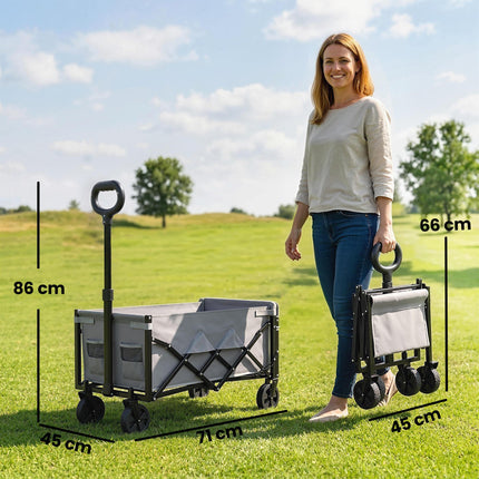 60L Foldable Festival Trolley on Wheels, Collapsible Wagon Cart with Drop-Down Tailgate, Adjustable Handle, Grey