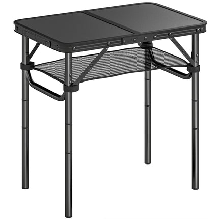 2ft Folding Camping Table, Picnic Table with Mesh Storage Layer, 4 Adjustable Heights and Carrying Handle, Black