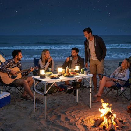 3ft Folding Camping Table, Picnic Table with Mesh Storage Layer, Carrying Bag and Metal Frame, Cream White