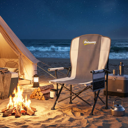 Padded Camping Chair Adults Heavy Duty Folding Chair Side Pocket Cup Holder Carry Bag Outdoor Light Grey