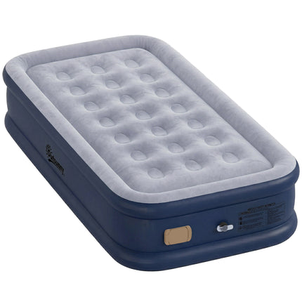 Inflatable Mattress, Single Air Bed with Built-in Electric Pump, 3 Mins Inflation, Flocked Surface, Grey
