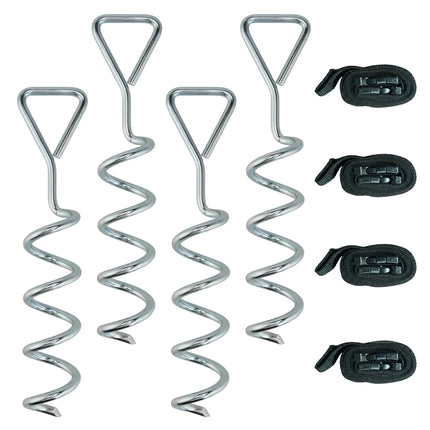 4Pcs Trampoline Anchor Kit, 32 cm Galvanised Trampoline Stakes, Spiral Ground Anchors with Triangle Head, Straps