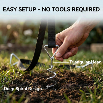 4Pcs Trampoline Anchor Kit, 32 cm Galvanised Trampoline Stakes, Spiral Ground Anchors with Triangle Head, Straps