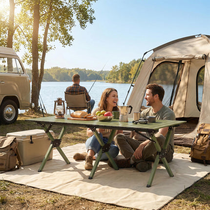 4ft Folding Camping Table, Waterproof Picnic Table with Roll Up Top and Metal Frame, Green