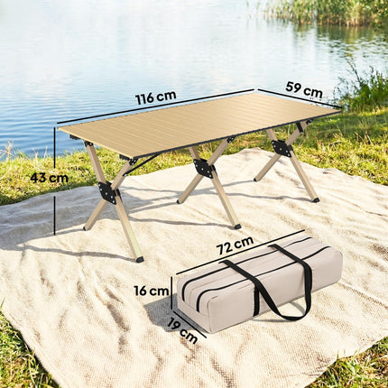 4ft Folding Camping Table, Waterproof Picnic Table with Roll Up Top and Metal Frame, Dark Brown