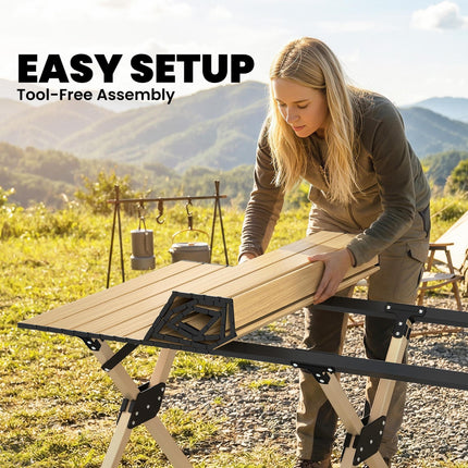 4ft Folding Camping Table, Waterproof Picnic Table with Roll Up Top and Metal Frame, Dark Brown