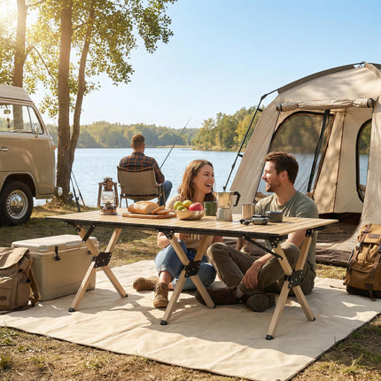 4ft Folding Camping Table, Waterproof Picnic Table with Roll Up Top and Metal Frame, Dark Brown