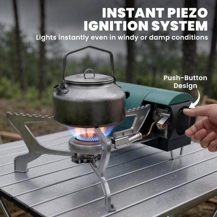2670W Foldable Camping Stove with Safety Shut-Off, Piezo Ignition Gas Stove with Carry Bag, Green