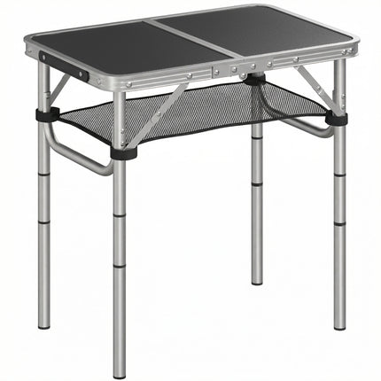 2ft Folding Camping Table, Picnic Table with Mesh Storage Layer, 4 Adjustable He