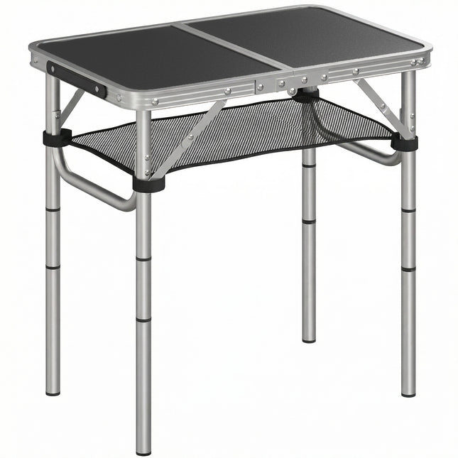 2ft Folding Camping Table, Picnic Table with Mesh Storage Layer, 4 Adjustable He