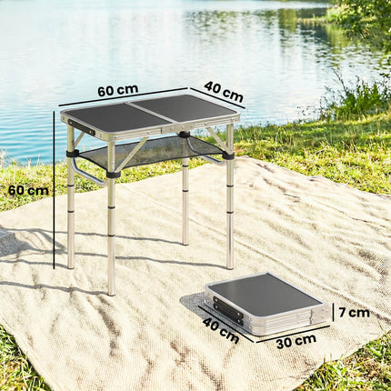 2ft Folding Camping Table, Picnic Table with Mesh Storage Layer, 4 Adjustable He