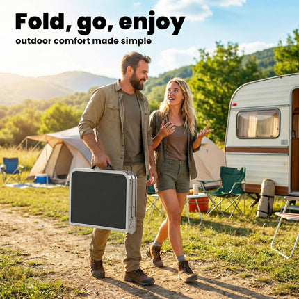 2ft Folding Camping Table, Picnic Table with Mesh Storage Layer, 4 Adjustable He