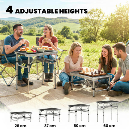 2ft Folding Camping Table, Picnic Table with Mesh Storage Layer, 4 Adjustable He